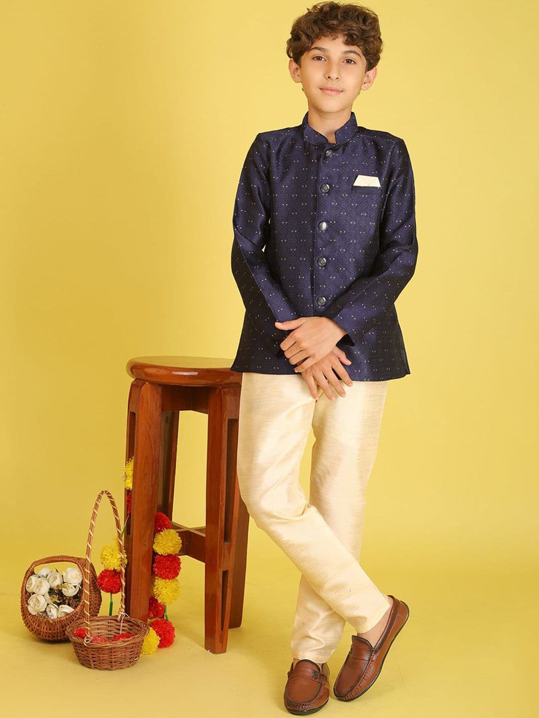 BAESD Boys Embroidered Mandarin Collar Sherwani Set - view 1