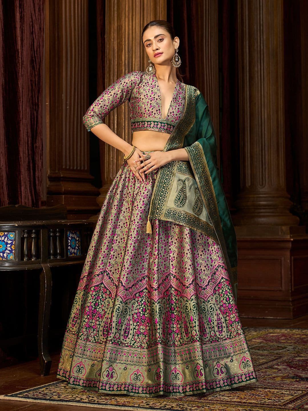 PURVAJA Woven Design Art Silk Lehenga & Unstitched Blouse With Dupatta - view 1
