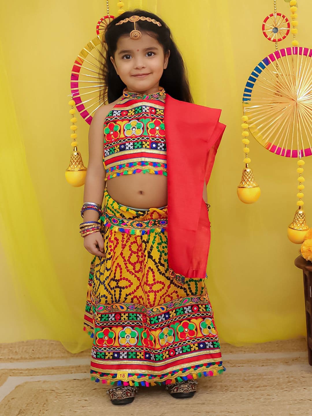 BownBee Girls Thread Work Cotton Lehenga With Choli & Dupatta - view 1