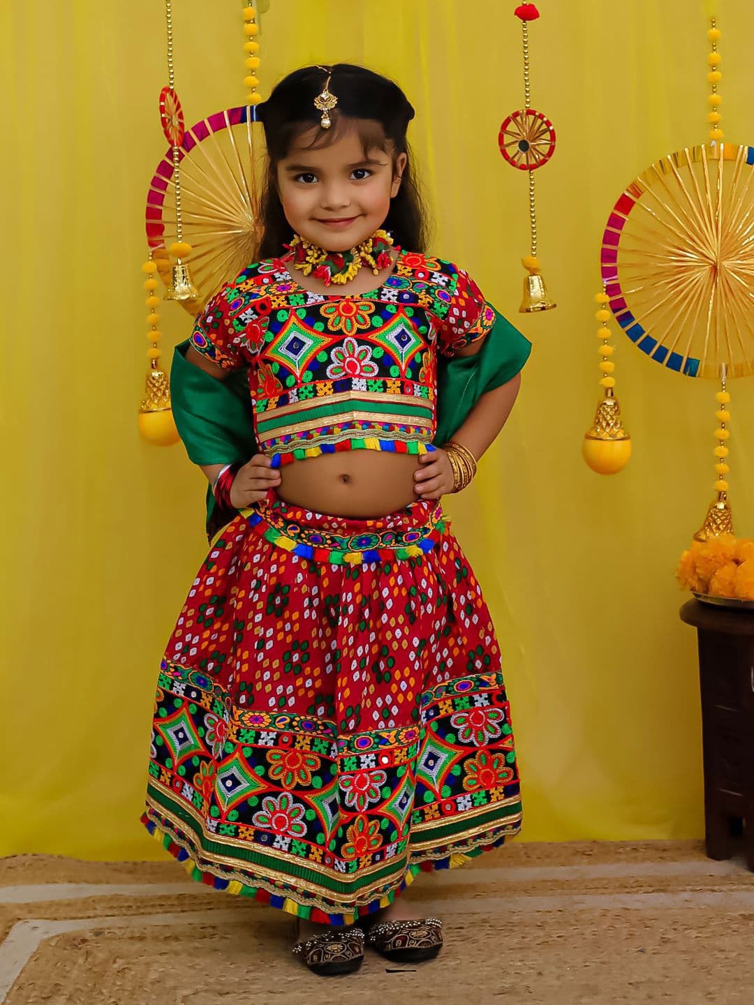BownBee Girls Thread Work Cotton Lehenga With Choli & Dupatta - view 1