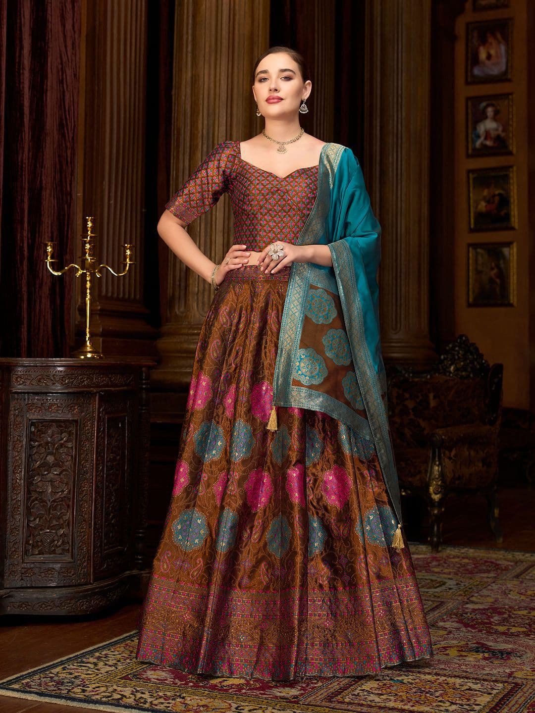 PURVAJA Woven Design Art Silk Lehenga & Unstitched Blouse With Dupatta - view 1