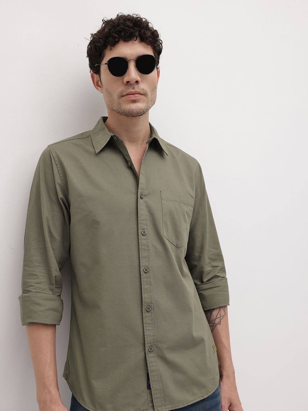 The Roadster Life Co. Waffle Knit Spread Collar Pure Cotton Regular Fit Shirt - view 1