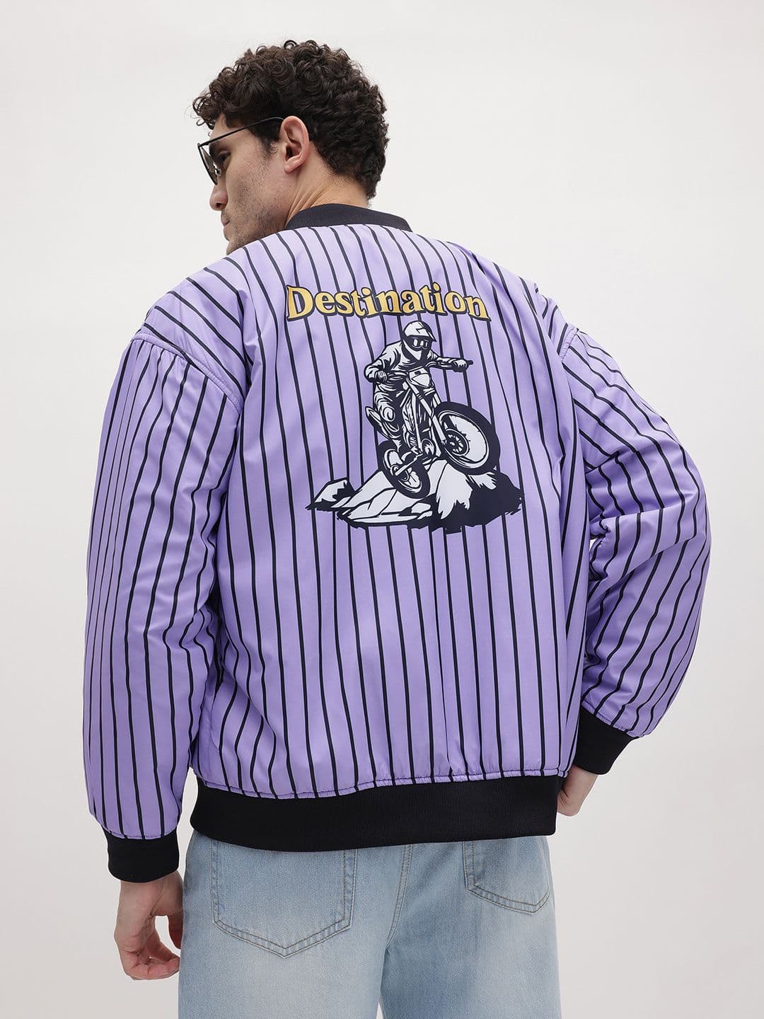 The Roadster Life Co. Striped And Graphic Printed Stand Collar Bomber Jacket - view 1