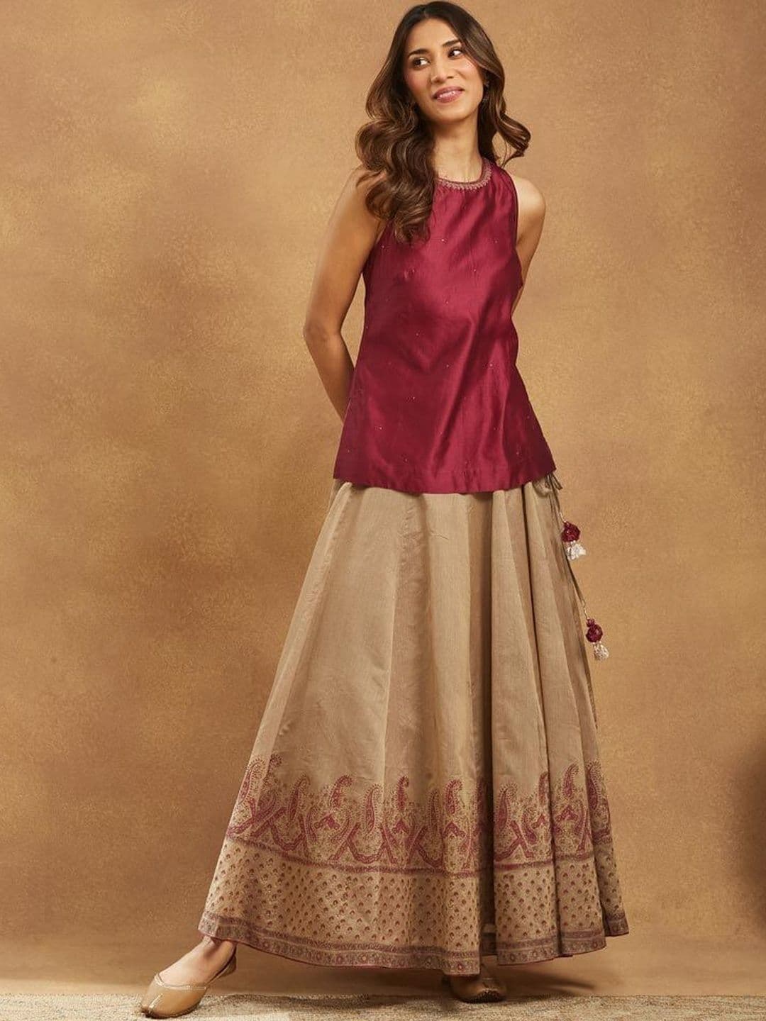 Fabindia Embroidered Cotton Silk Ready To Wear Lehenga With Choli - view 1