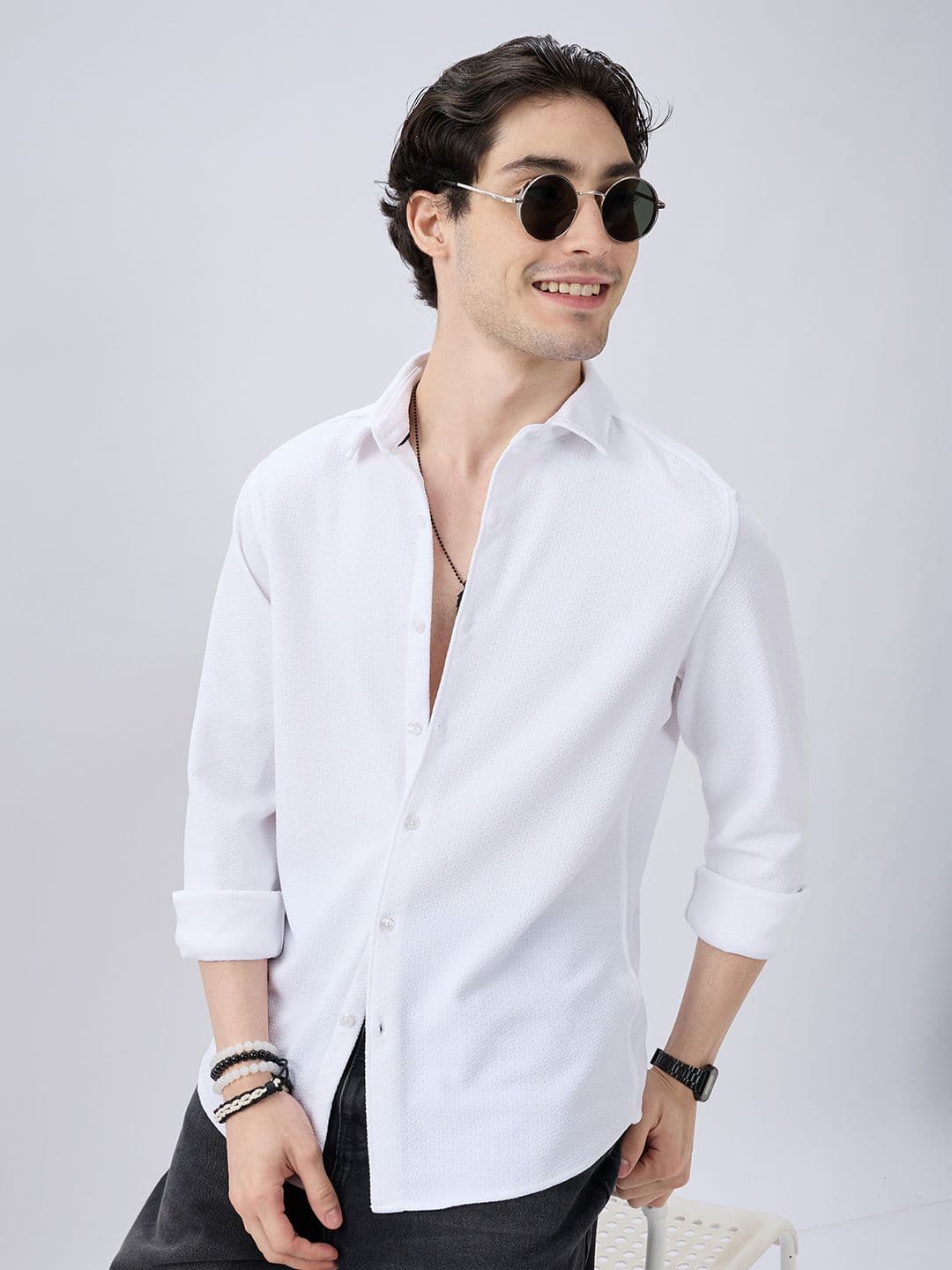 VASTRADO Men Classic Slim Fit Textured Spread Collar Casual Shirt - view 1
