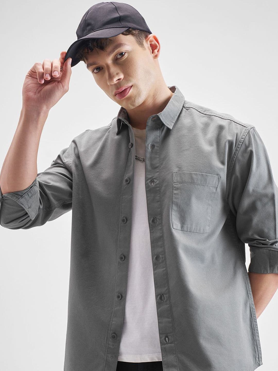 HIGHLANDER Men Dobby Relaxed Fit Textured Spread Collar Casual Shirt - view 1