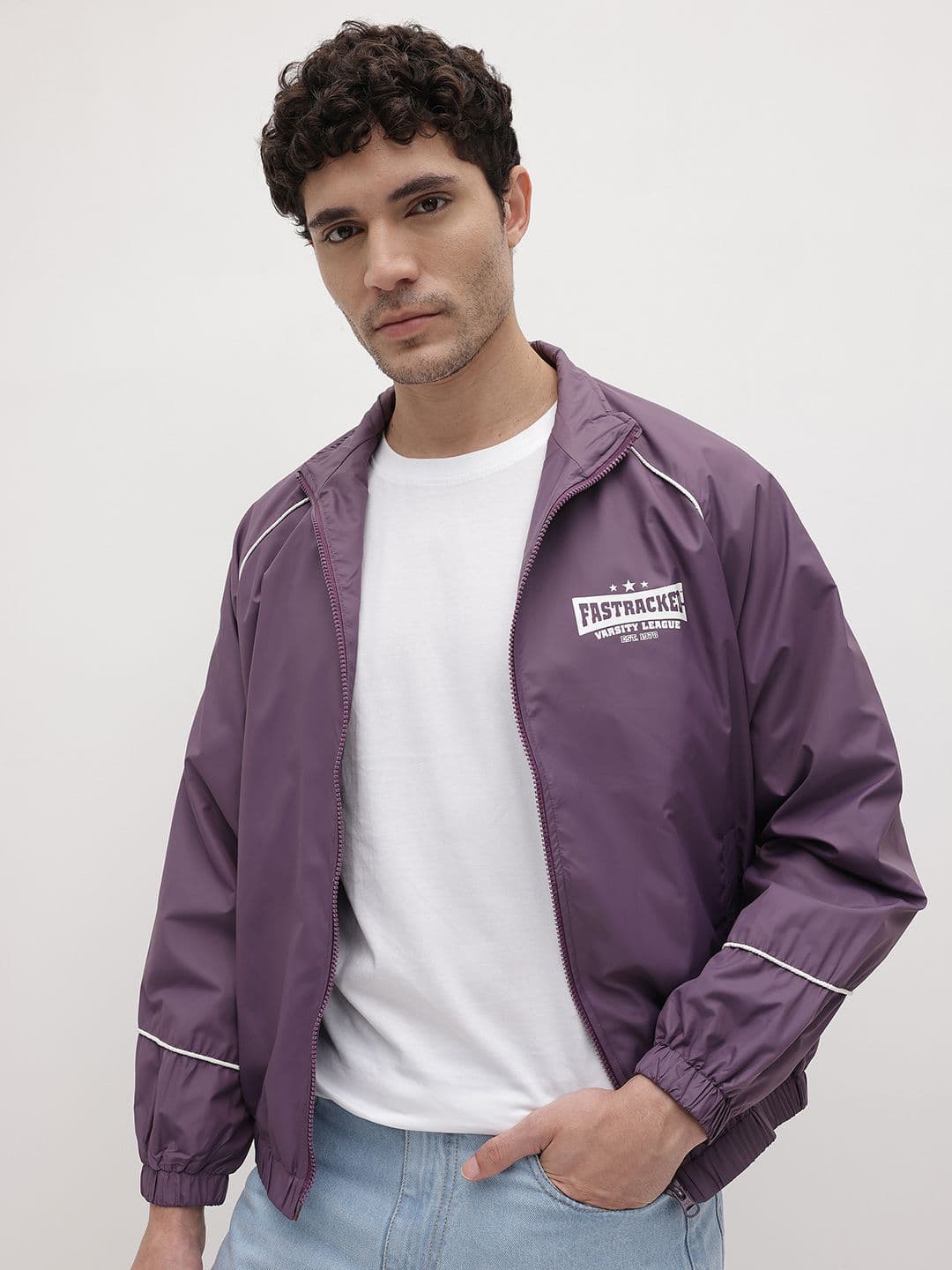The Roadster Life Co. Graphic Printed Mock Collar Contrast Piping Tailored Jacket - view 1