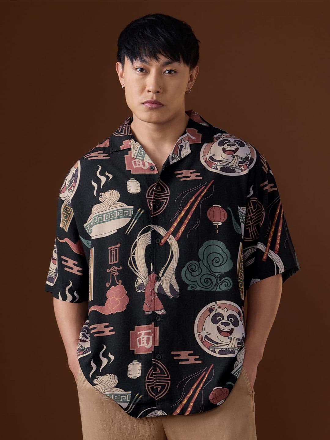 The Souled Store Men Oversized Kung Fu Panda Black Casual Shirts - view 1