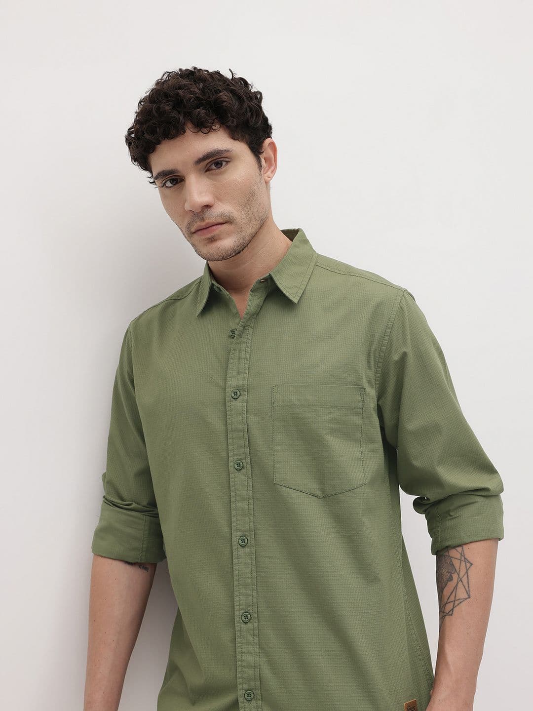 The Roadster Life Co. Waffle Knit Spread Collar Pure Cotton Regular Fit Shirt - view 1