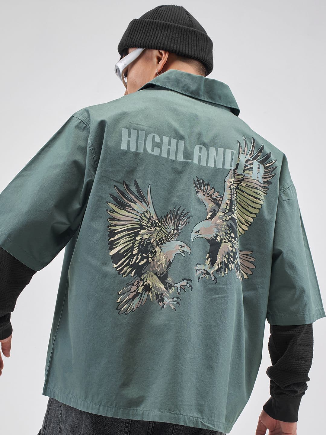 HIGHLANDER Graphic Printed Spread Collar Relaxed Fit Cotton Casual Shirt - view 1