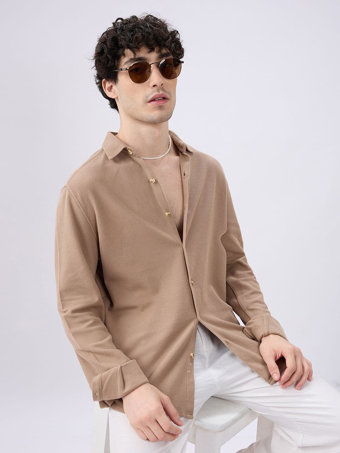 VASTRADO Men Classic Fit Textured Spread Collar Cotton Casual Shirt - view 1