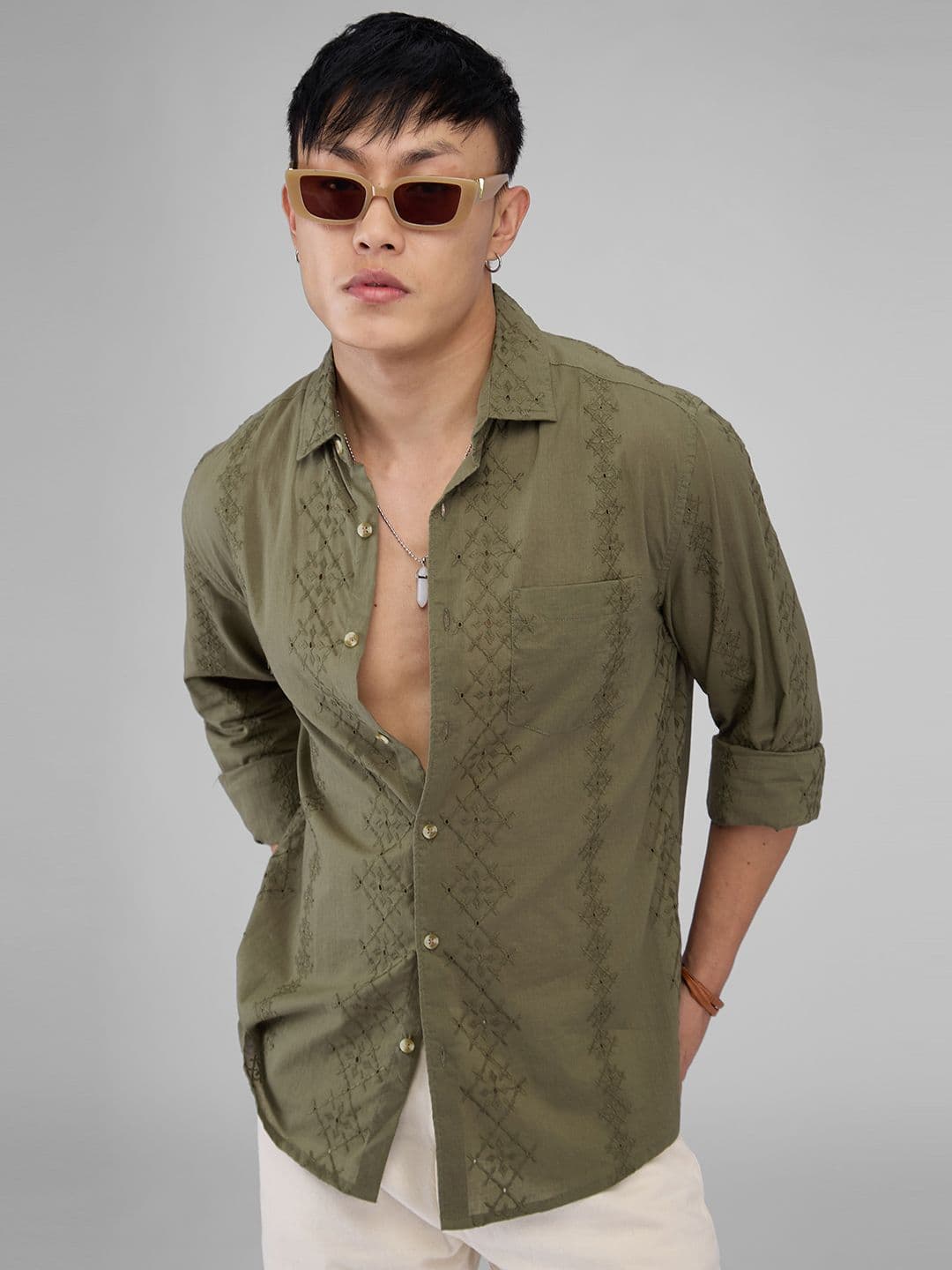VASTRADO Men Classic Fit Textured Spread Collar Cotton Casual Shirt - view 1