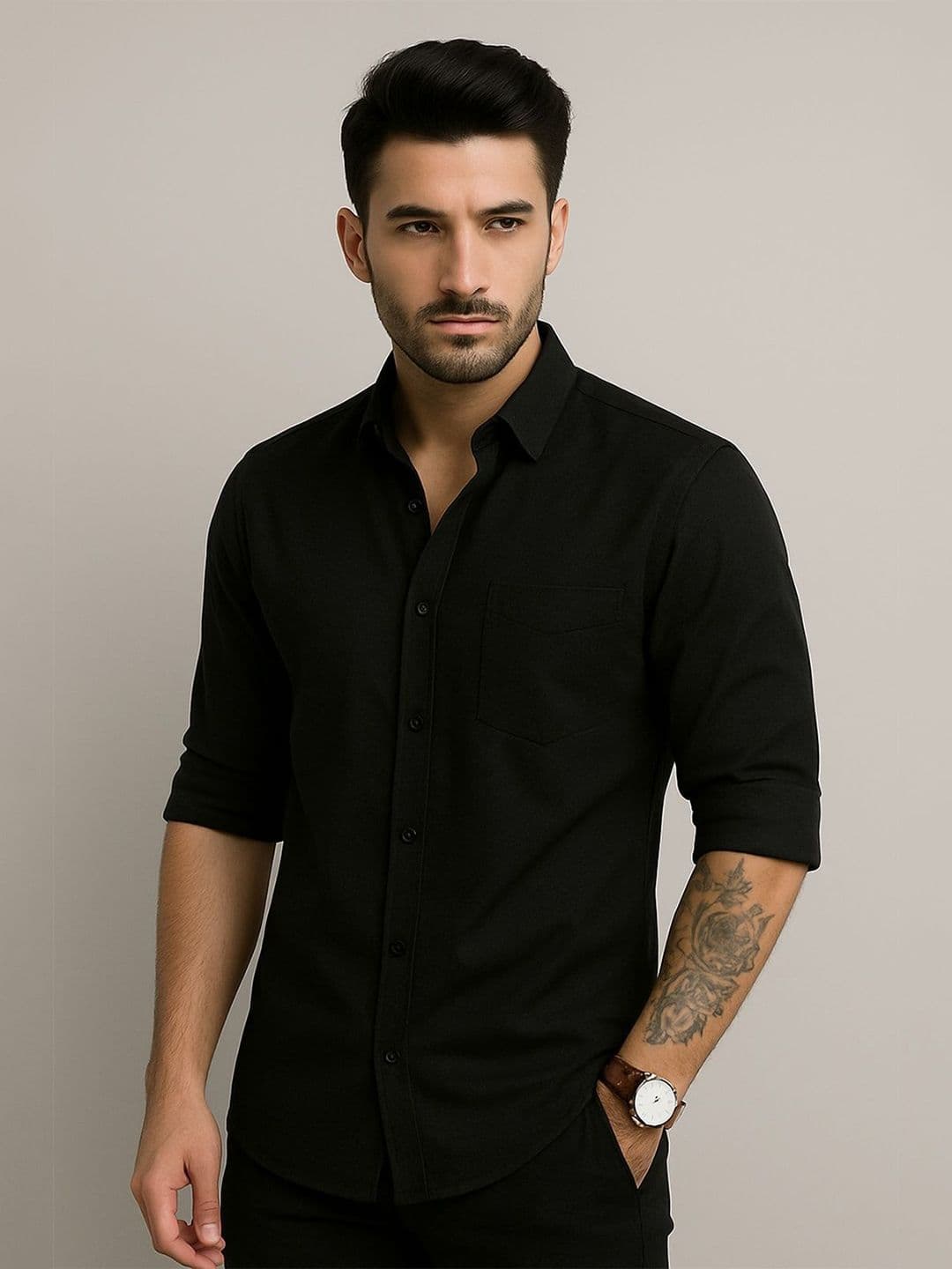SONISHQ Men Original Fit Solid Spread Collar Cotton Casual Shirt - view 1
