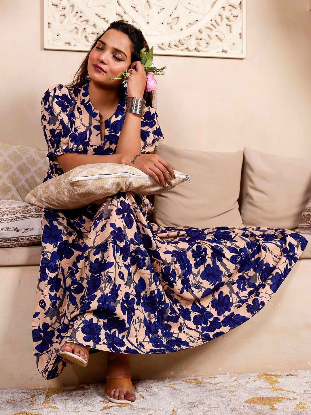 PRESHA Women Floral Printed Screen Print Daily Cotton Anarkali Kurta - view 1