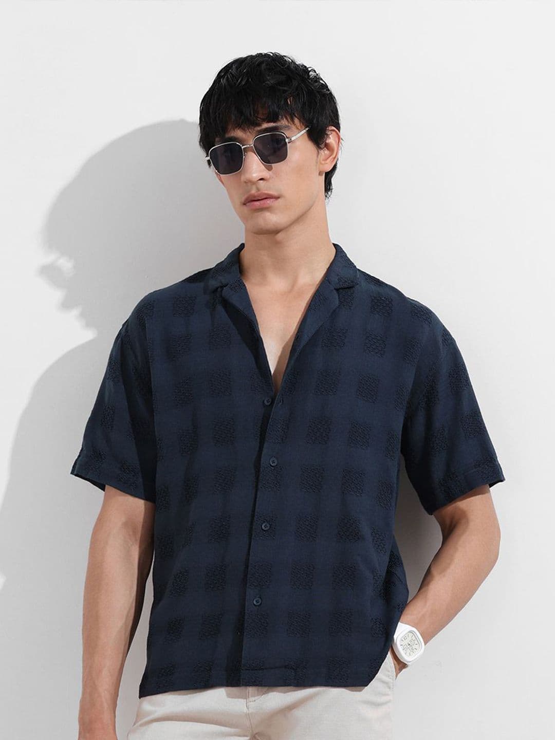 The Indian Garage Co Men Relaxed Fit Textured Cuban Collar Casual Shirt - view 1