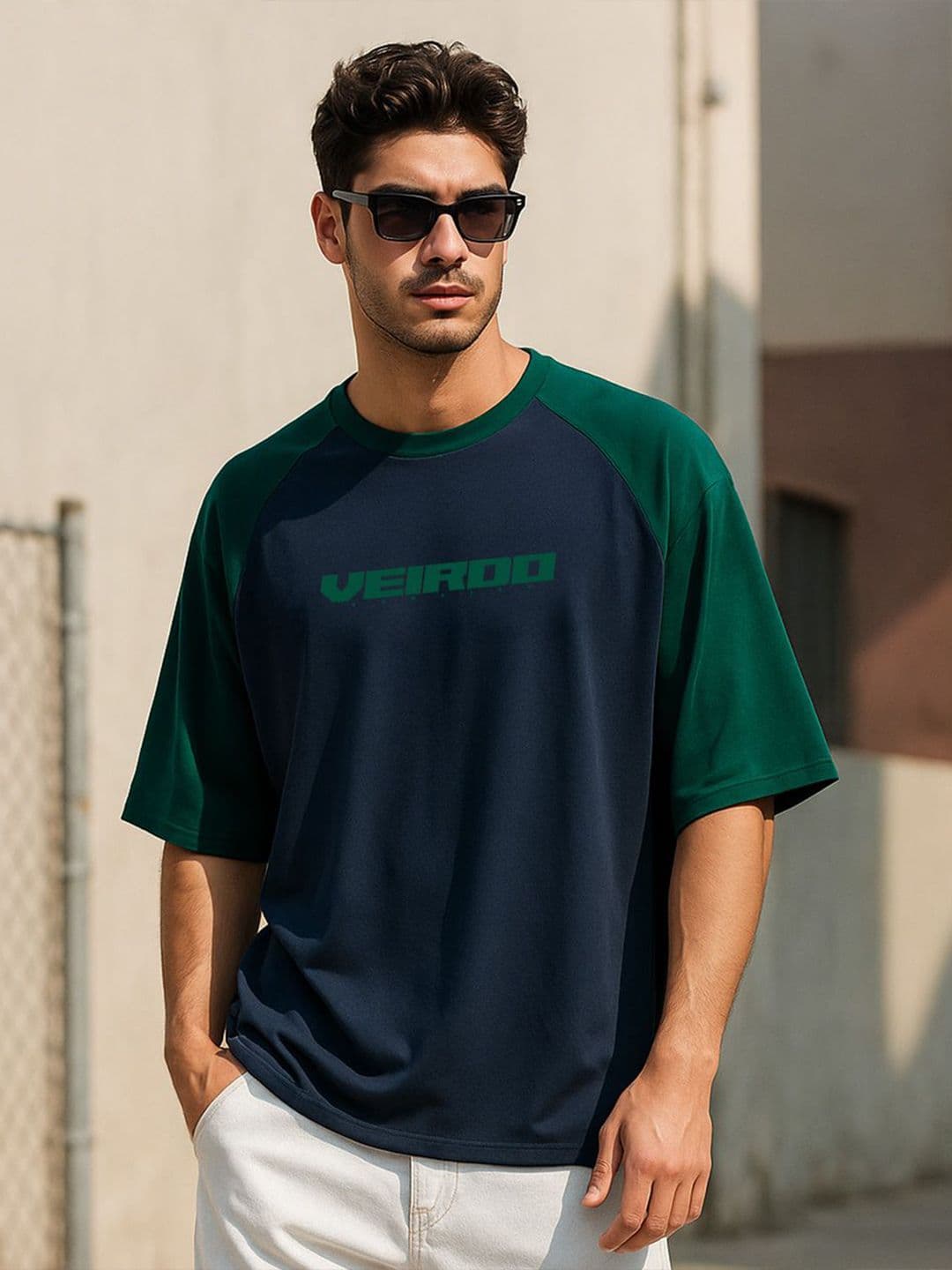 VEIRDO Men Typography Printed Round Neck Cotton Oversized T-shirt - view 1