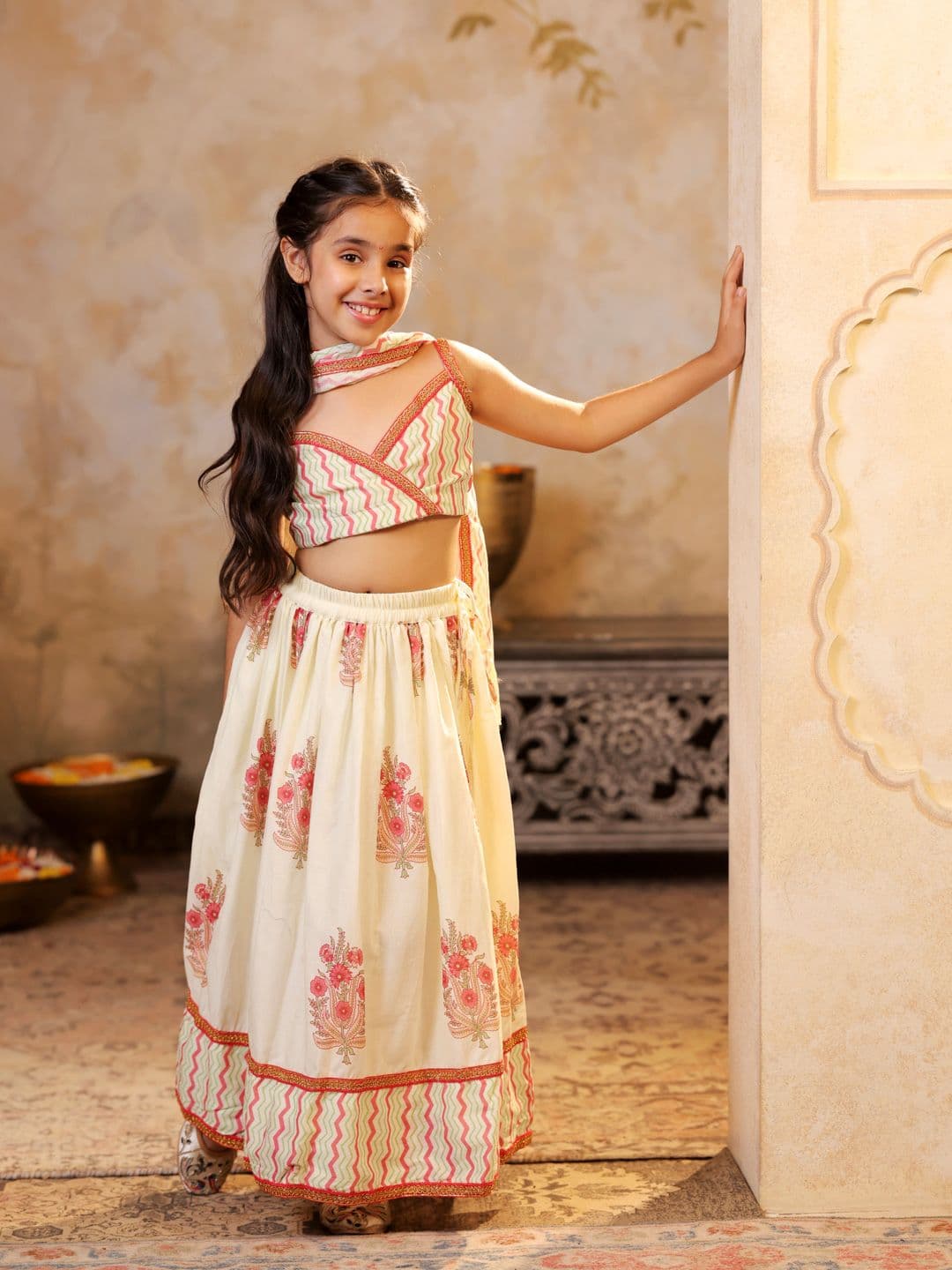 SHORGUL Girls Printed Sequinned Ready to Wear Lehenga & Blouse With Dupatta - view 1