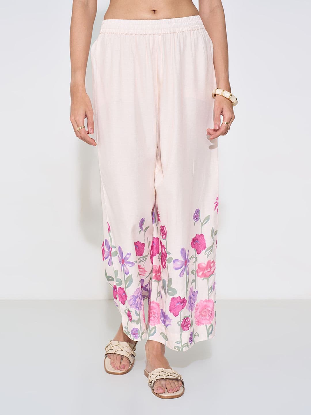 RANGMANCH BY PANTALOONS Women Floral Hem Design Printed Flared Palazzos - view 1