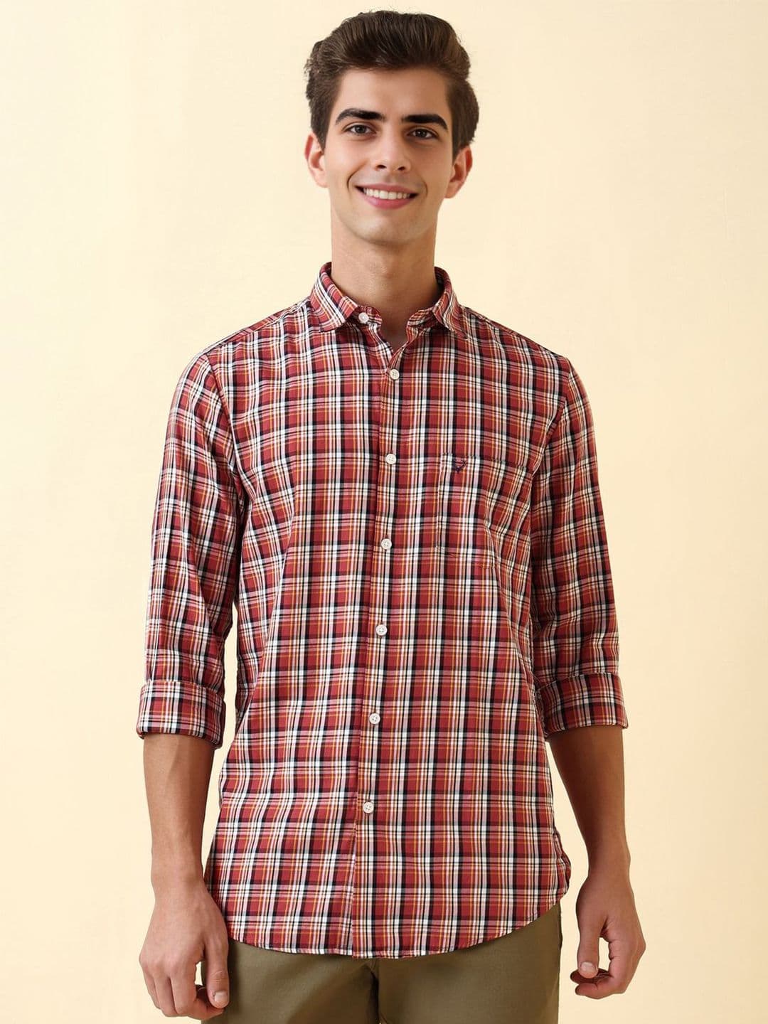 Allen Solly Men Slim Fit Tartan Checked Spread Collar Pure Cotton Casual Shirt - view 1
