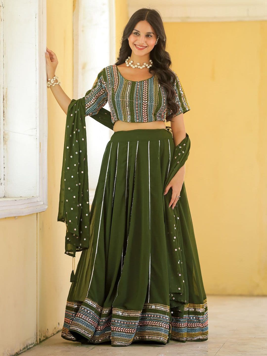 Thapnath Embroidered Sequinned Semi-Stitched Lehenga & Unstitched Blouse With Dupatta - view 1