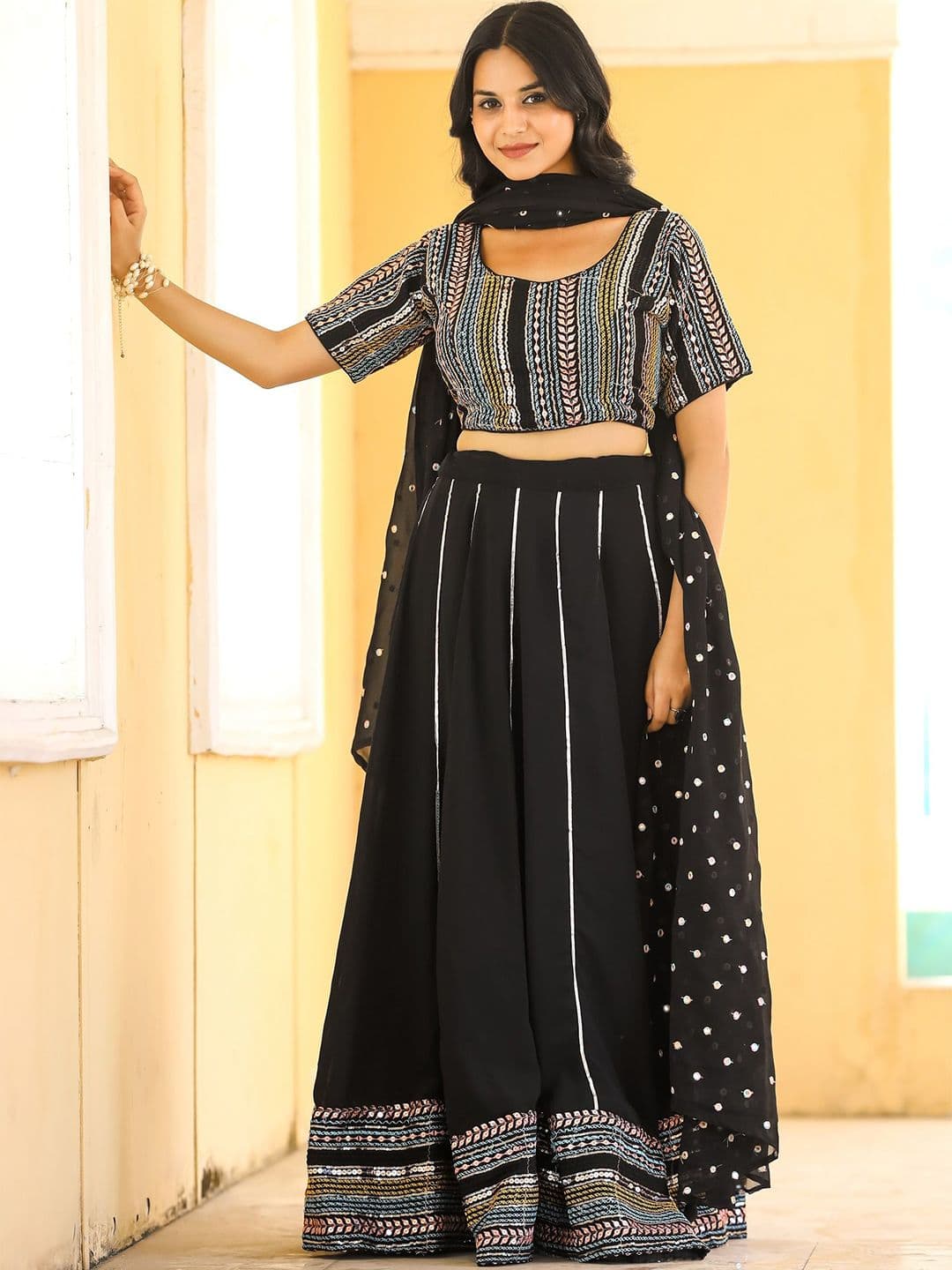 Thapnath Embroidered Sequinned Semi-Stitched Lehenga & Unstitched Blouse With Dupatta - view 1