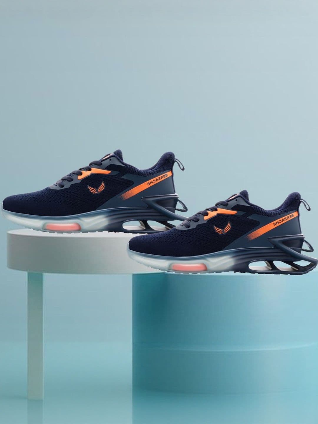 BERSACHE Men Navy Blue Mesh Running Shoes - view 1
