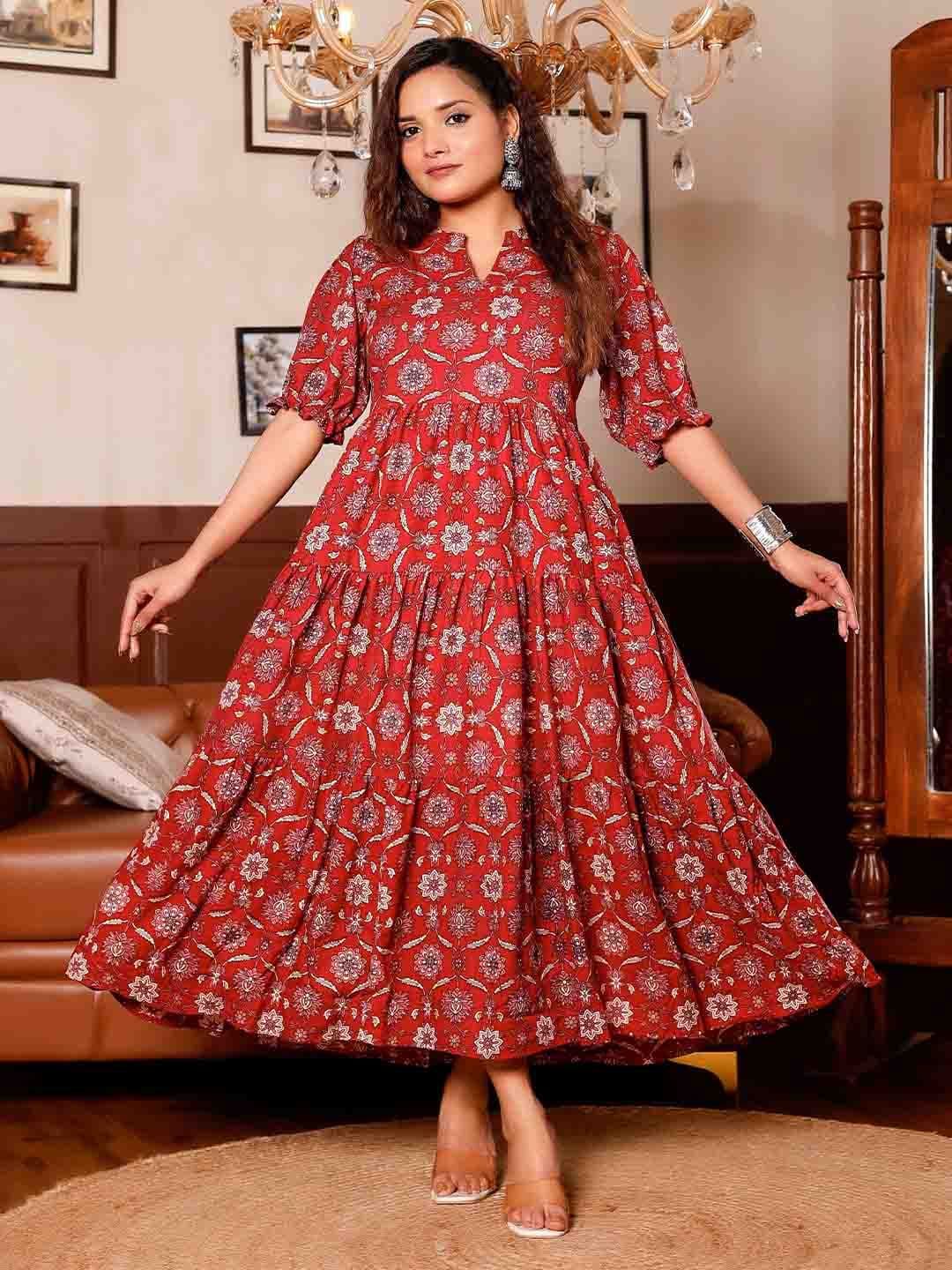PRESHA Women Floral Printed Screen Print Daily Cotton Anarkali Kurta - view 1