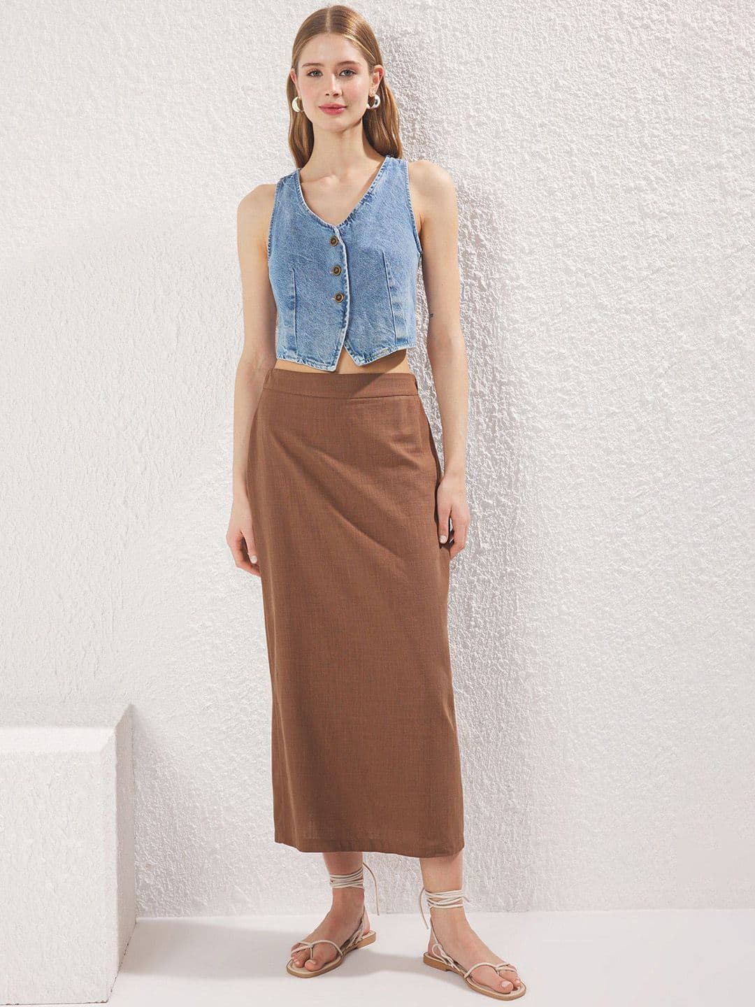 Trendyol Pure Cotton Straight Midi Pure Cotton A-Line Skirt - view 1