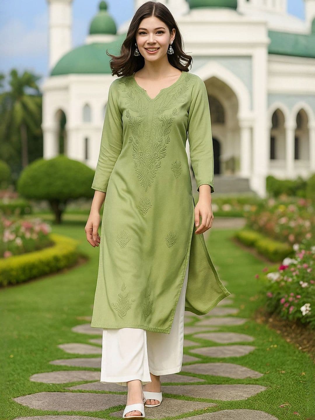 HERE&NOW Women Floral Embroidered Chikankari Kurta - view 1