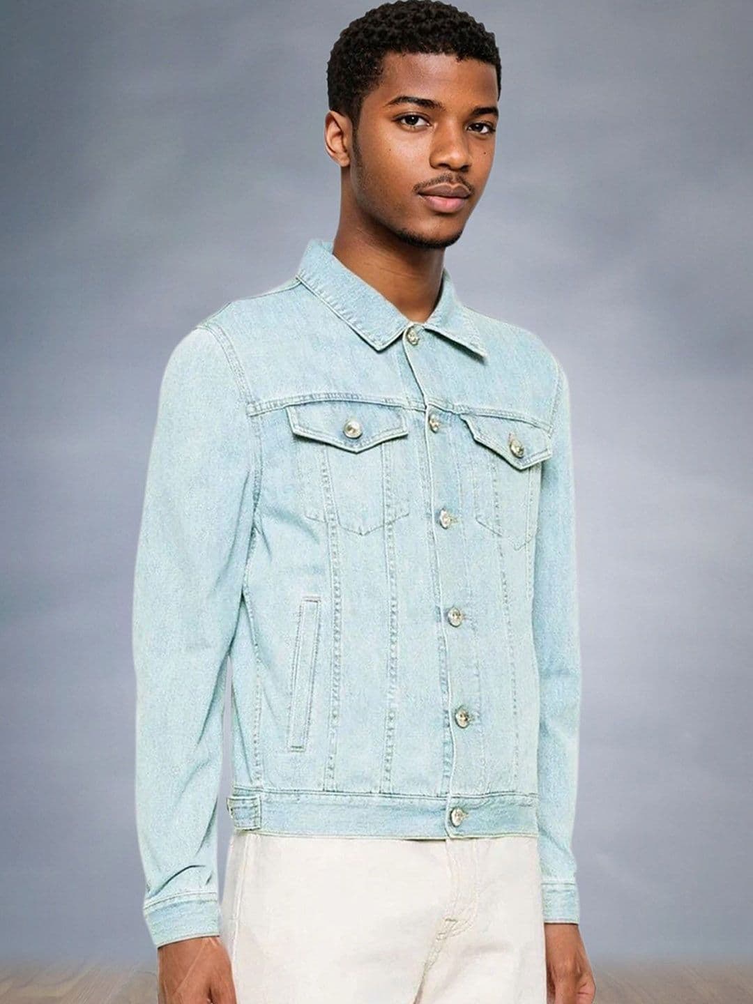 Kotty Men Spread Collar Solid Denim Jacket - view 1