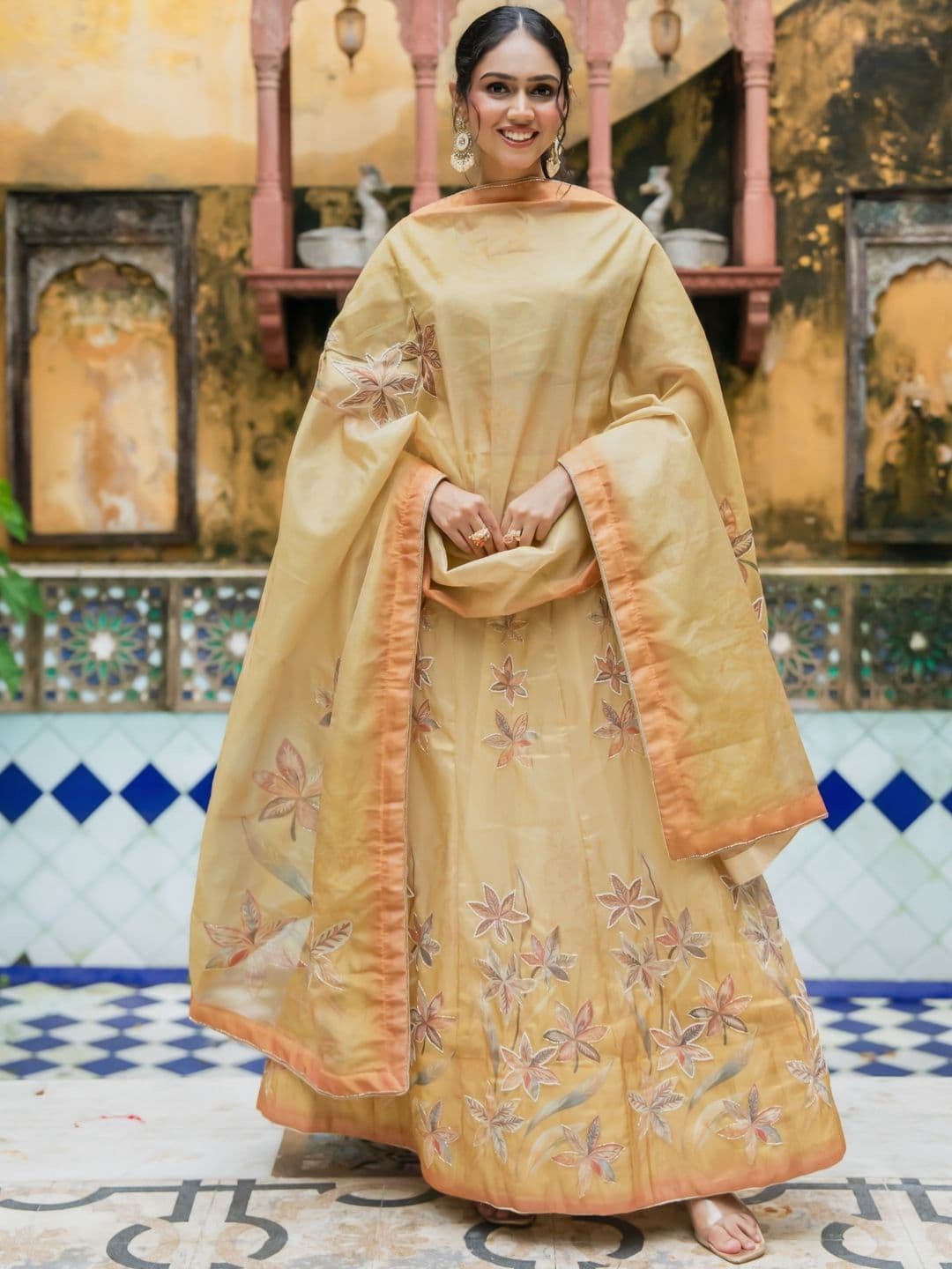 HOUSE OF JAMOTI Printed Ready To Wear Tissue Lehenga With Blouse & Dupatta - view 1