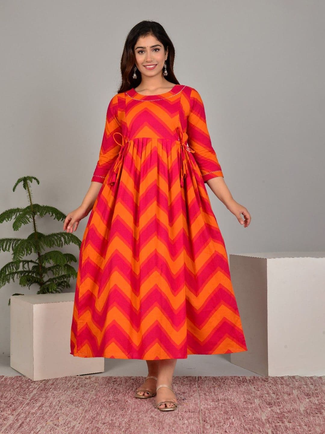 FASHION SWAG Chevron Printed Pure Cotton Maternity Ethnic Dress - view 1