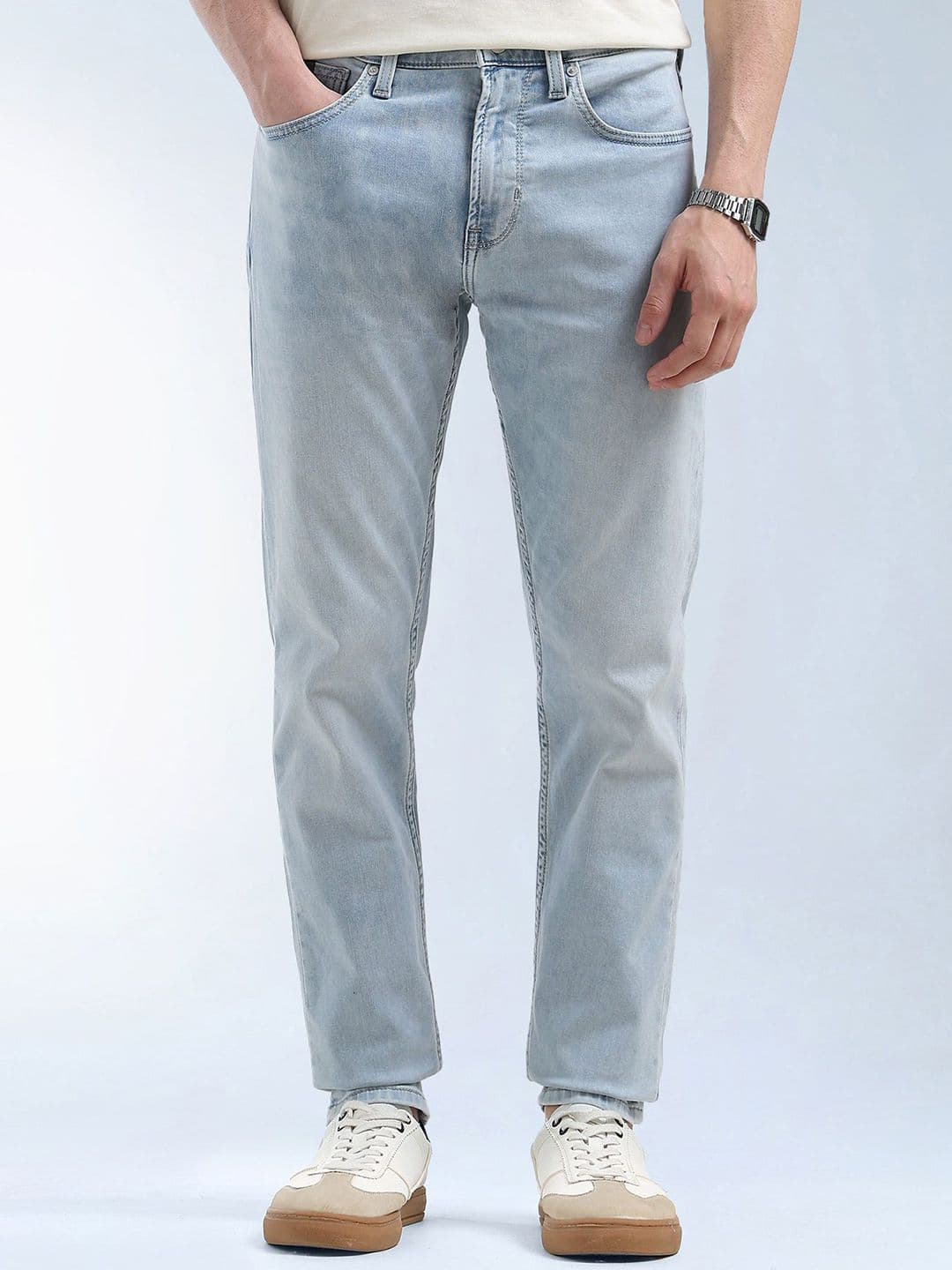 Flying Machine Men Tapered Fit Mid-Rise Cotton Light Fade Stone Washed Jeans - view 1