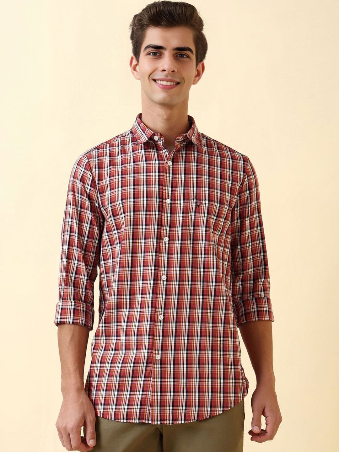 Allen Solly Men Slim Fit Tartan Checked Spread Collar Pure Cotton Casual Shirt - view 1