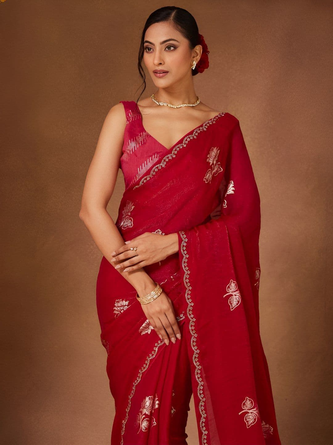 Saree mall Floral Embroidered Beads and Stones Pure Georgette Sarees - view 1