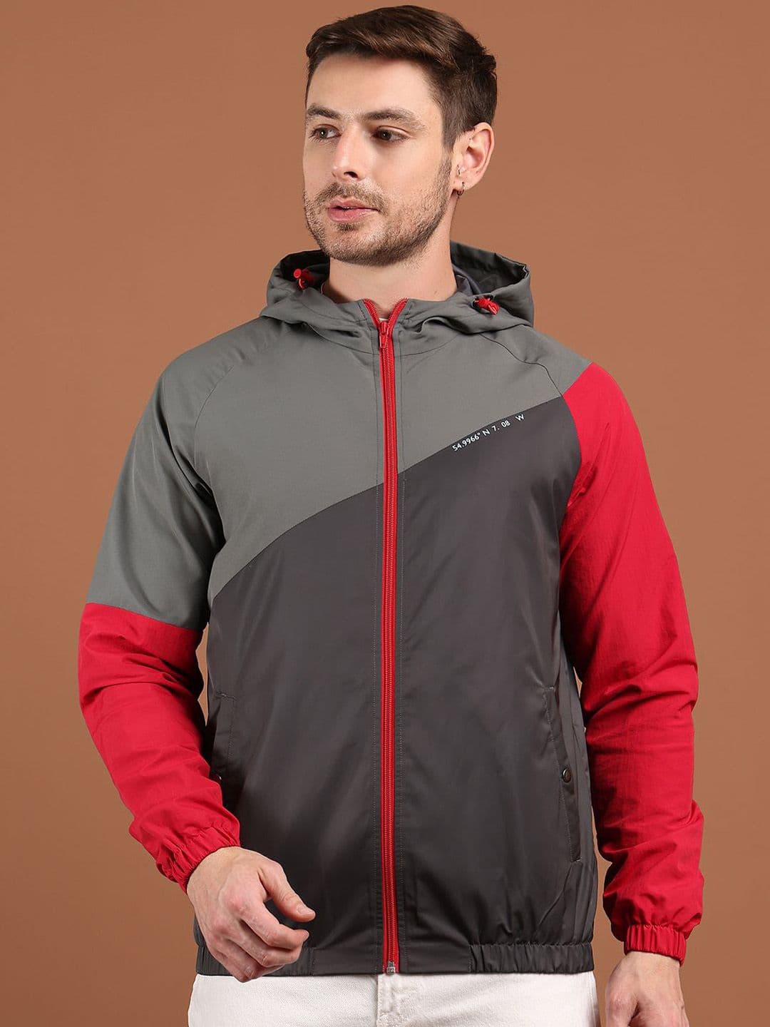 HOUSE OF VEDAS Men Hooded Colourblocked Windcheater Bomber Jacket - view 1