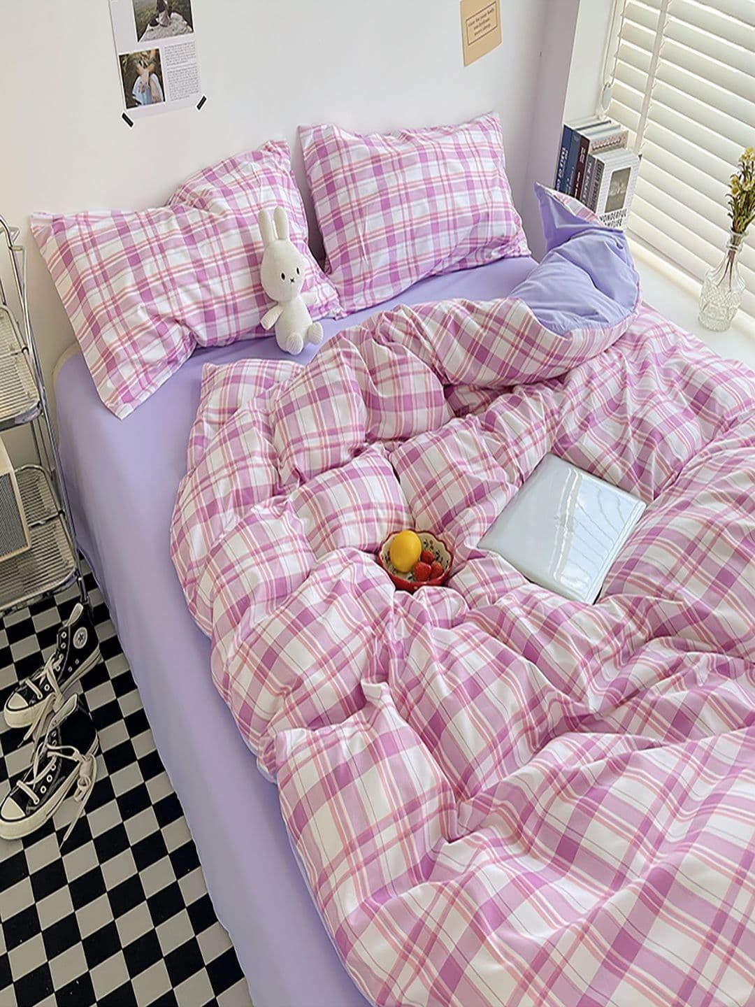 JC HOME Checked 3 Piece Double King Regular Bedding Set - view 1