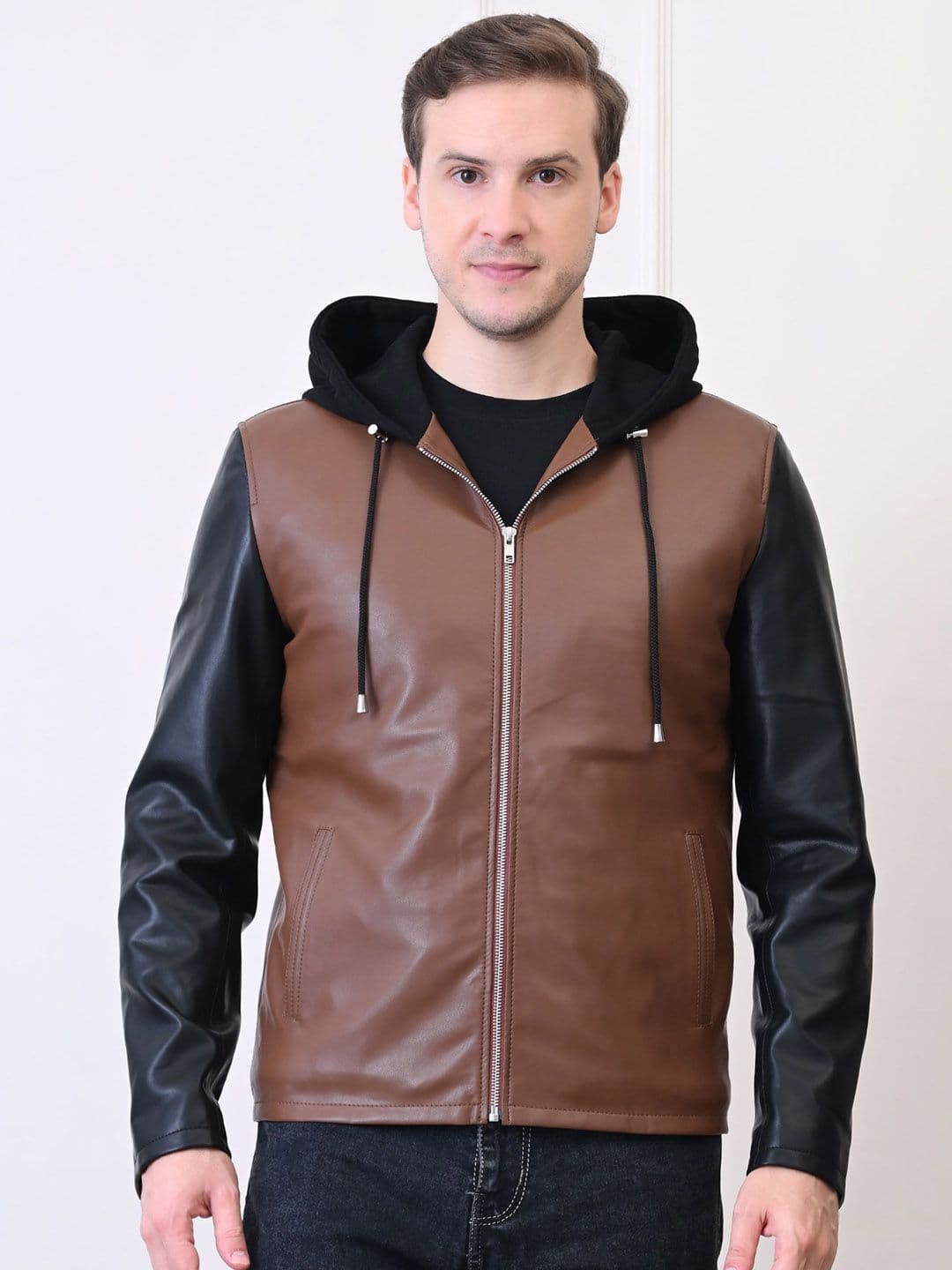 TBOJ Men Hooded Solid Water Resistant Leather Jacket - view 1