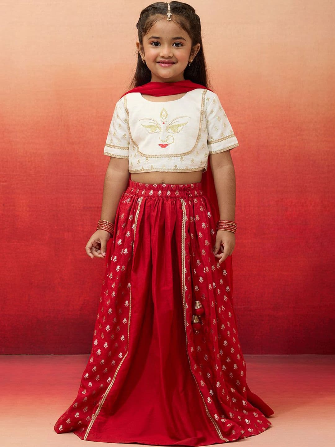 VASTRAMAY Girls Woven Design Zari Ready to Wear Lehenga Choli With Dupatta - view 1