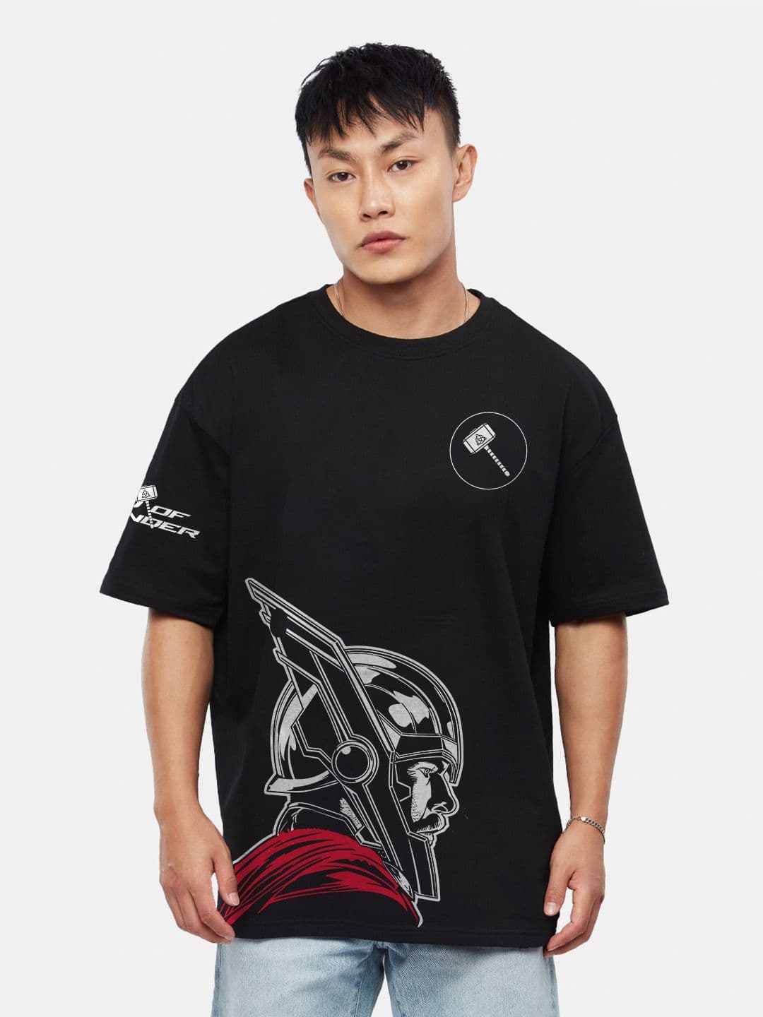 Crazymonk Men Thor Graphic Printed Round Neck Cotton Oversized T-shirt - view 1