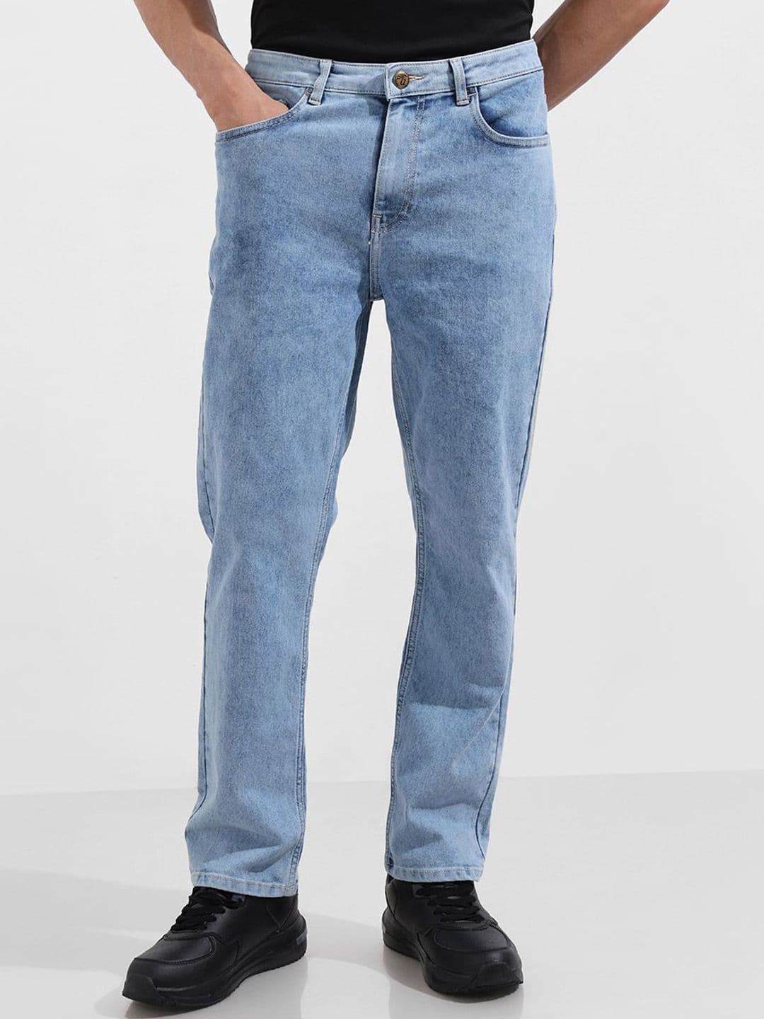 The Indian Garage Co Men Straight Fit Mid-Rise Stretchable Jeans