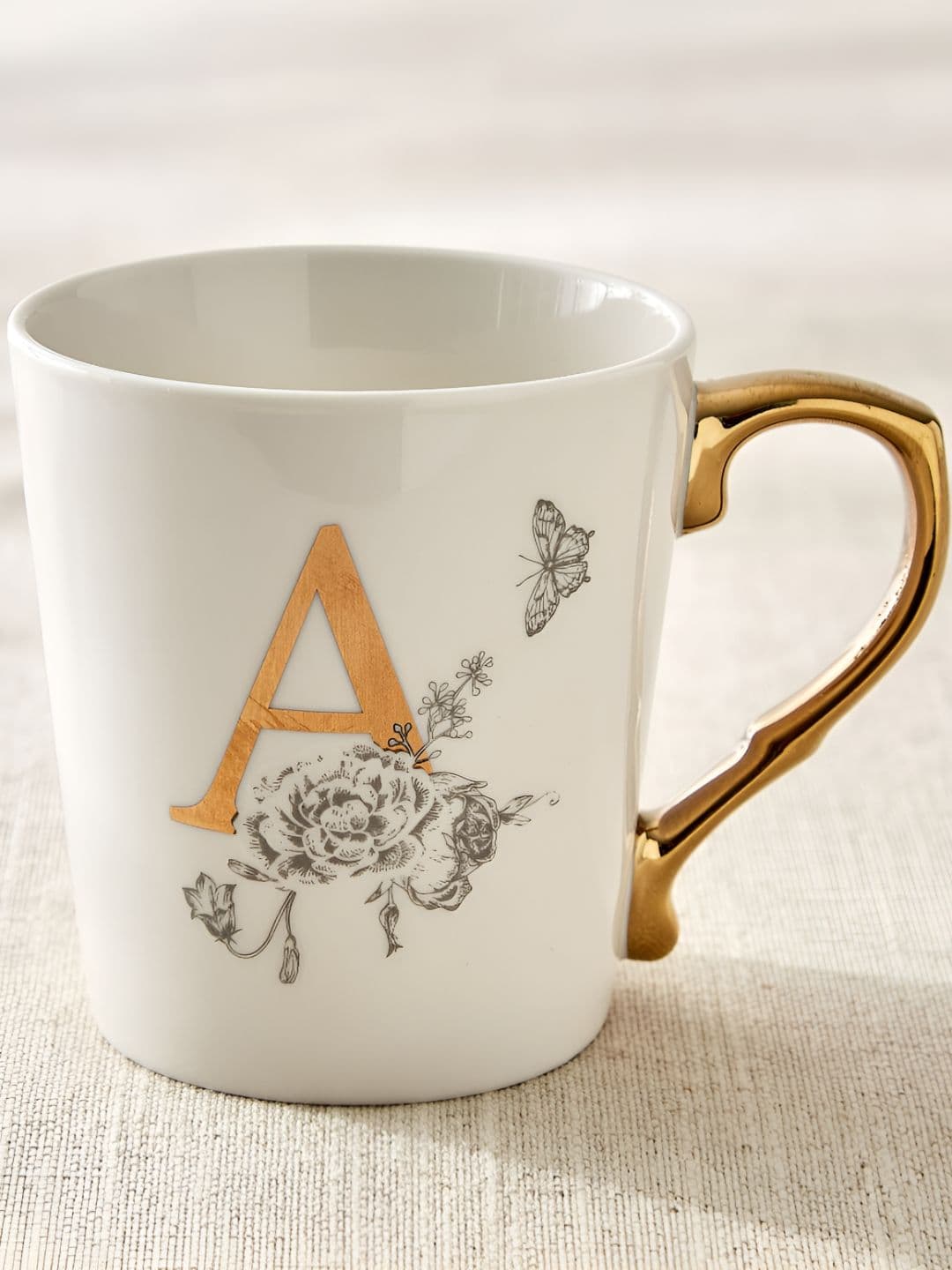 Home Centre Alphaa White & Gold-Toned A Printed Glossy Mug 350ml - view 1