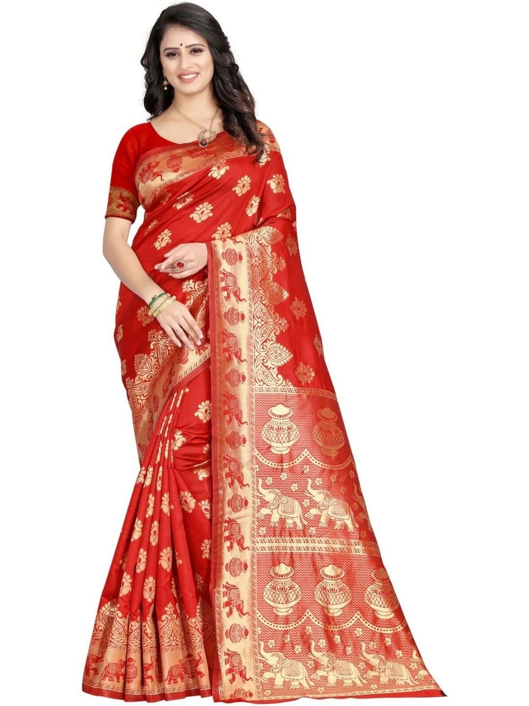 PRIMENIKS Woven Design Zari Kanjeevaram Saree With Blouse Piece - view 1