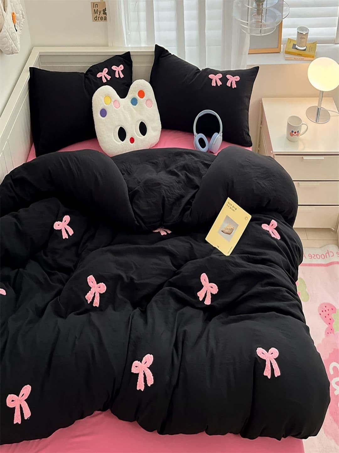 JC HOME Pink & Black Self Design AC Room Single Bedding Set - view 1