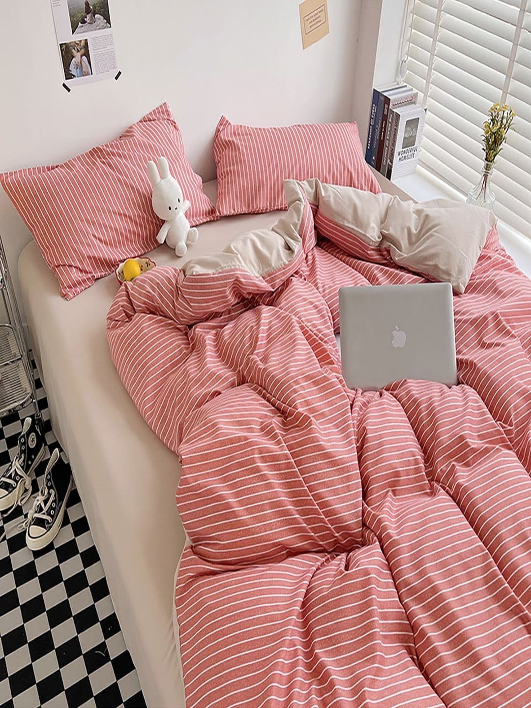 JC HOME Khaki & Pink AC Room Double King Bedding Set - view 1