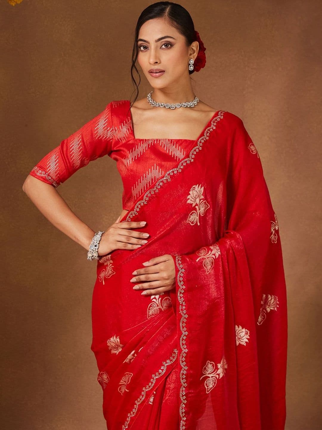 Saree mall Floral Embroidered Beads and Stones Pure Georgette Sarees - view 1