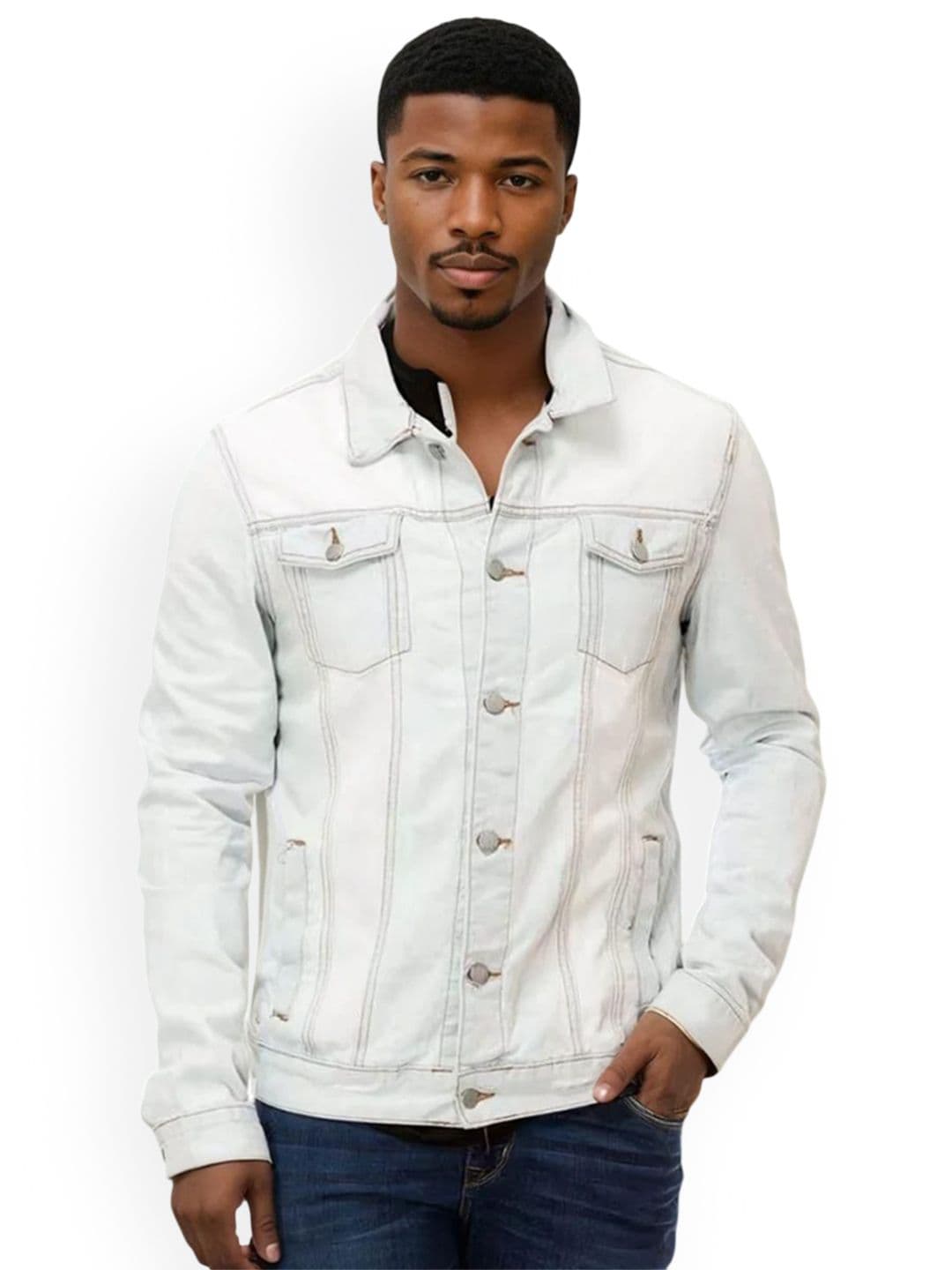 Kotty Men Spread Collar Solid Denim Jacket - view 1