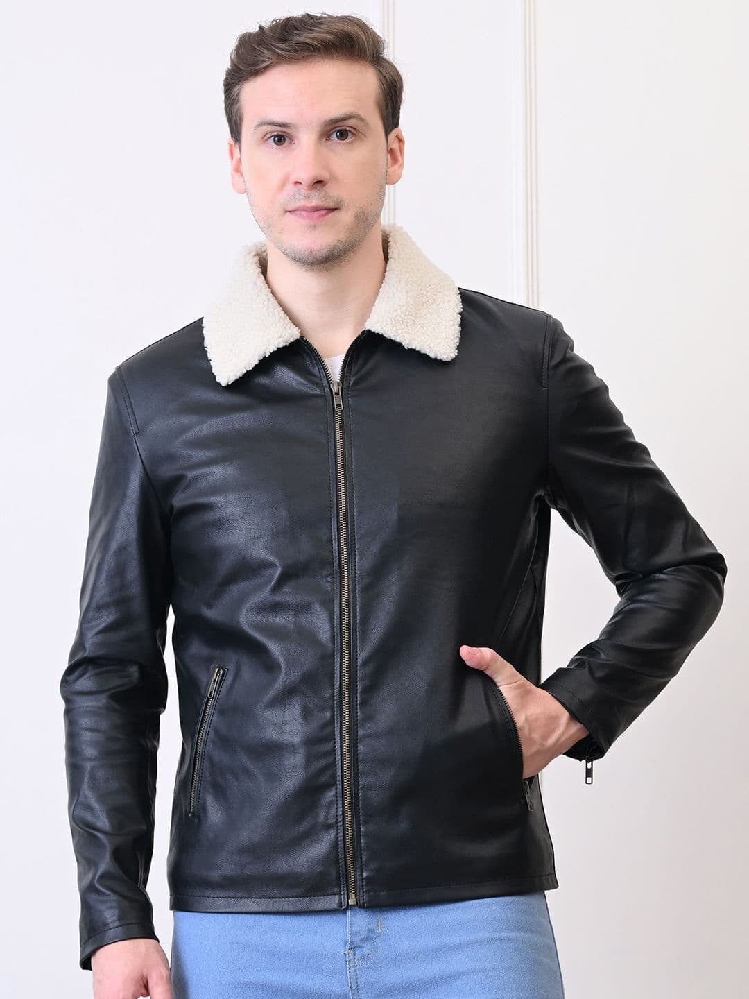 TBOJ Leather Water Spread Collar Resistant Outdoor Leather Jacket - view 1