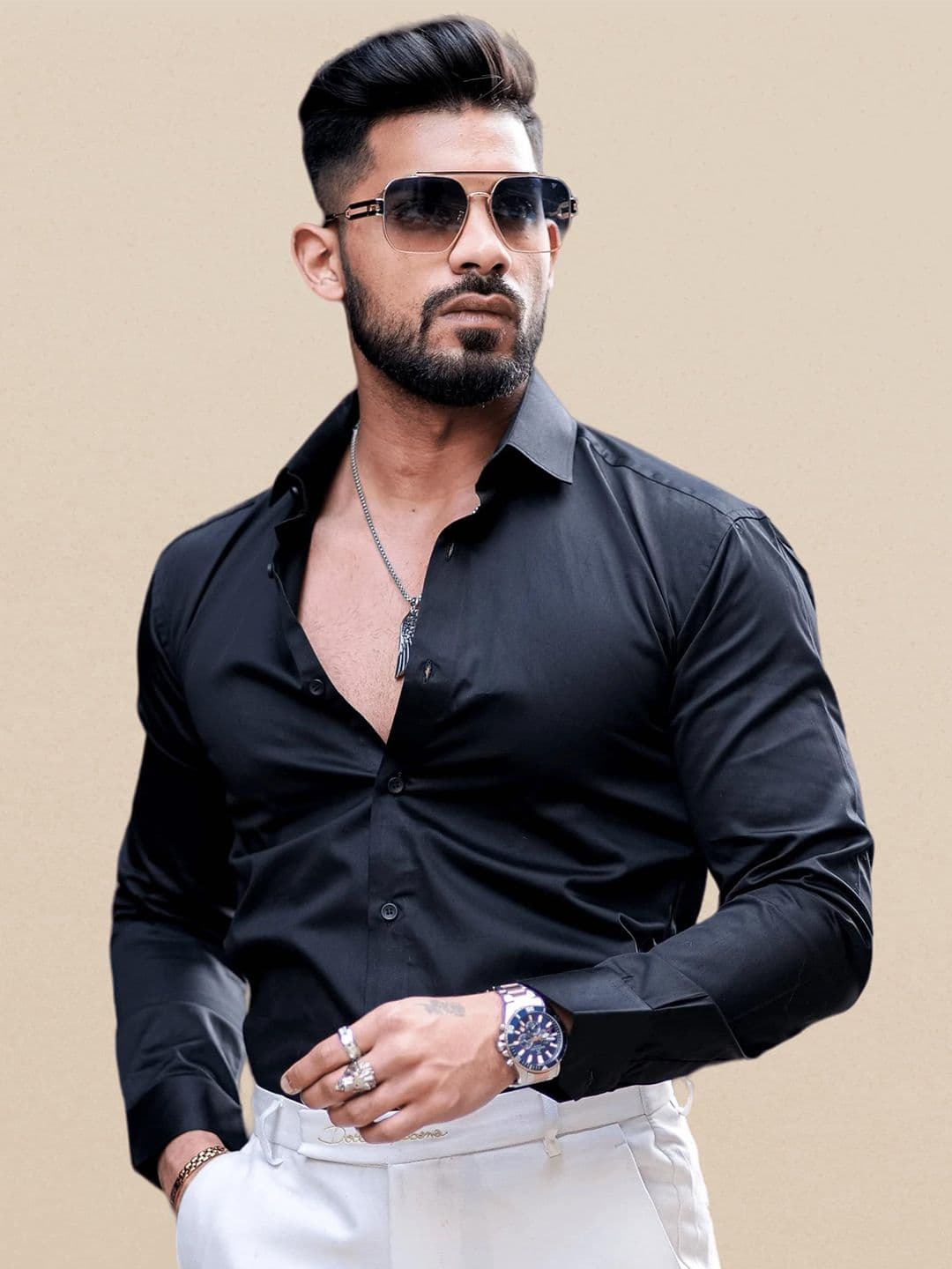 INDOPRIMO Spread Collar Long Sleeves Satin Casual Shirt - view 1