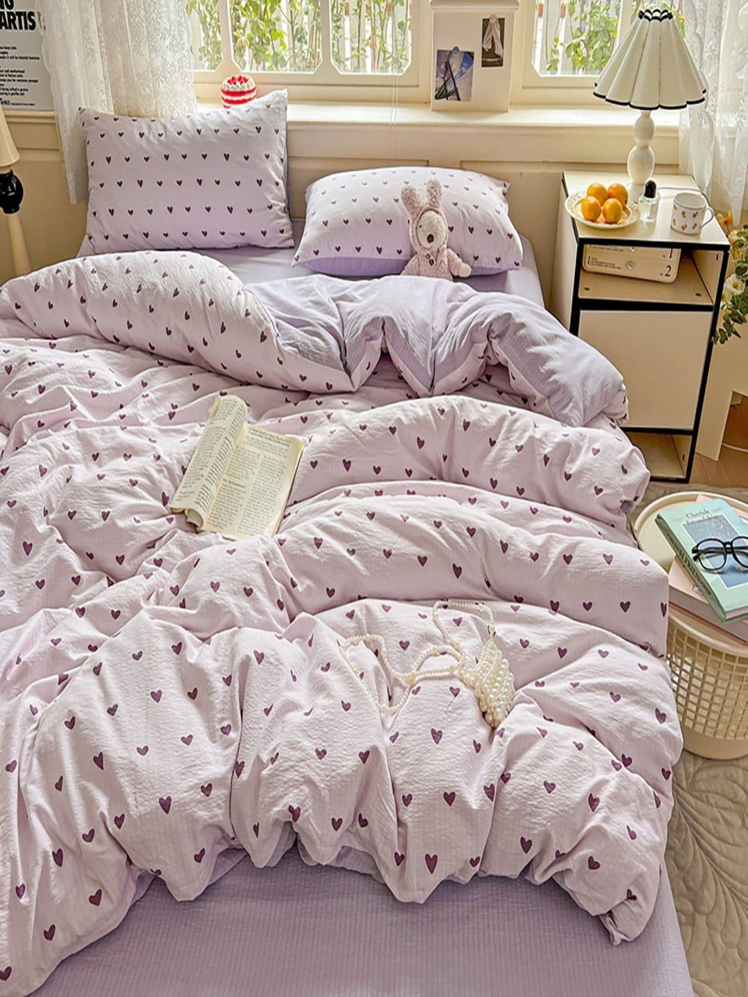 JC HOME Purple Printed 4 Pieces Double Queen Bedding Set - view 1